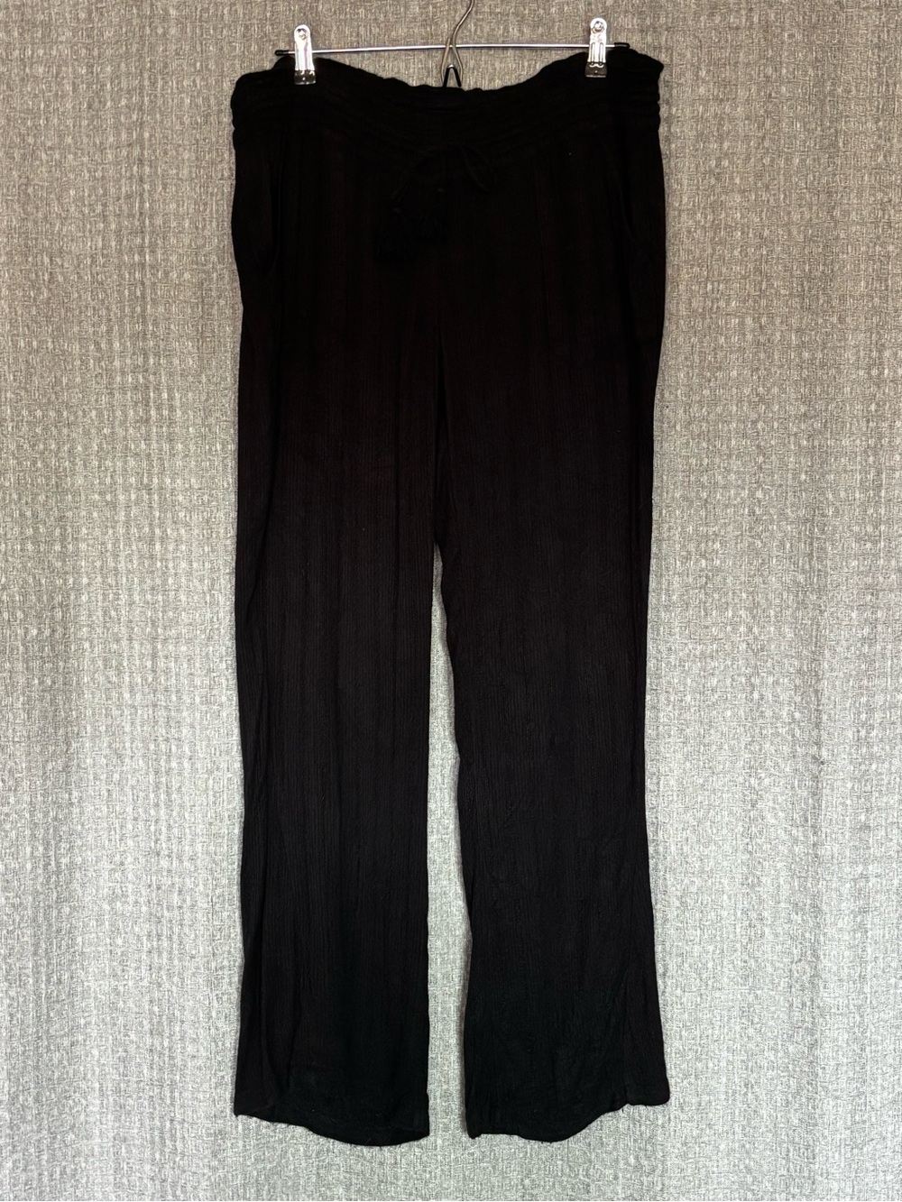 Roxy Black Textured Wide Leg Pull On Pants XL Boho Tassel